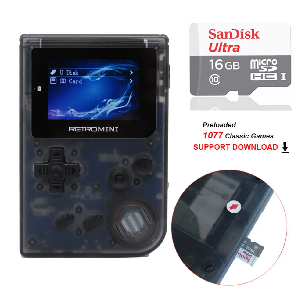 Мини Портативная портативная игровая консоль встроенный 40 игр с 1077 sd-картами для