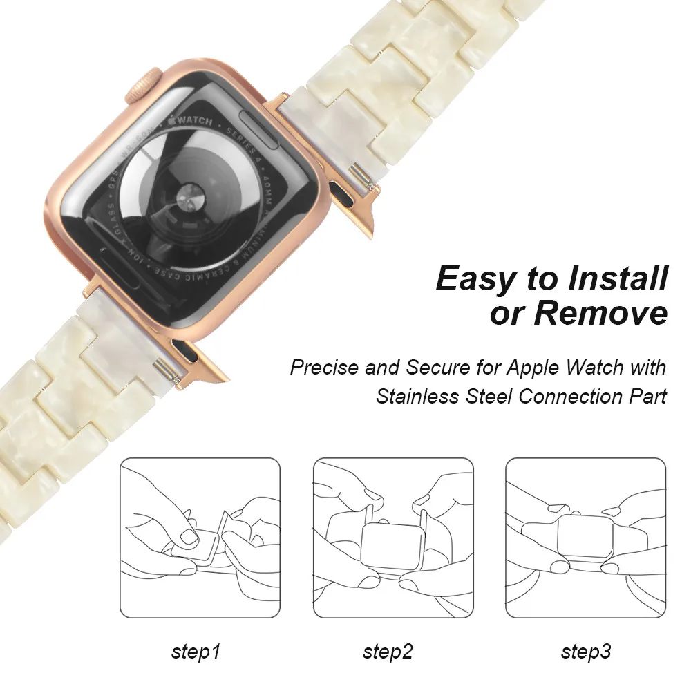 Браслет из смолы для Apple Watch Series 6 5 4 40/38 мм 44/42 с ремешком нержавеющей стали пряжкой