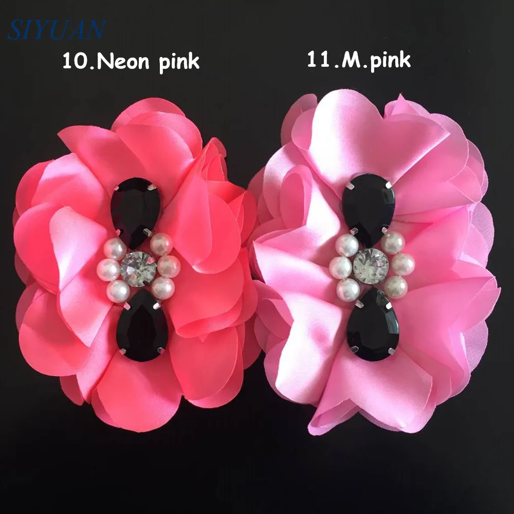 40 шт./лот большой балерины атласный цветок с жемчугом и черными стразами повязка