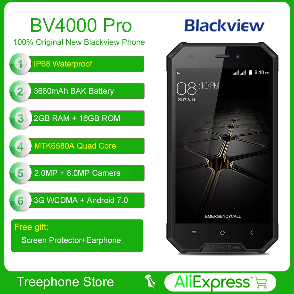 Blackview BV4000 Pro Android 7 0 4 ядра водонепроницаемый смартфон с IP68 &quotHD ГБ 2 + 16 мобильный