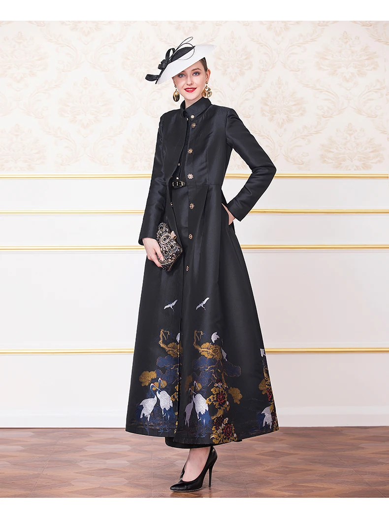 Casaco Feminino, осенняя мода, длинная траншея, женское винтажное жаккардовое пальто с длинными рукавами и принтом, верхняя одежда, большие размеры 4XL