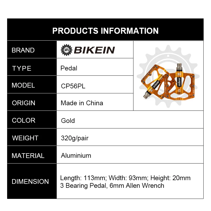 

BIKEIN Ultralight Mountain Bike Platform Pedals 9/16" CNC Aluminum Alloy 3 Sealed Bearing MTB BMX Pedals Bicycle Parts 7 Colors