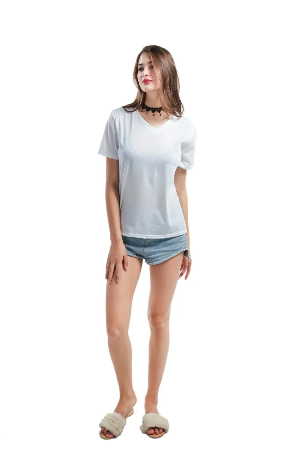 Женская Однотонная футболка с v образным вырезом летние футболки короткими