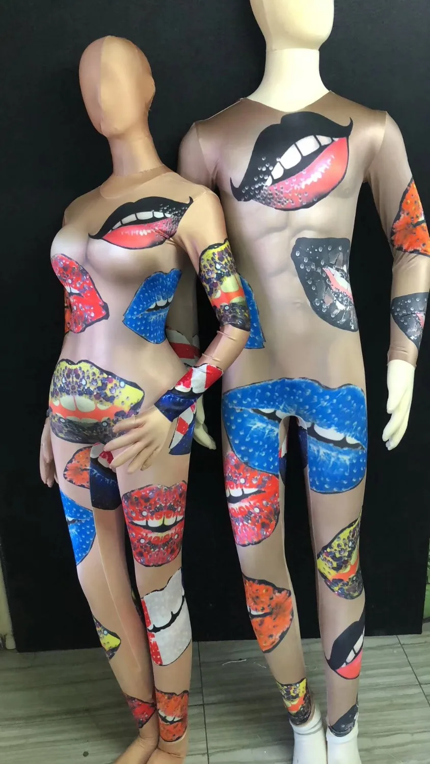 Новый женский мужской комбинезон для ночного клуба с 3D принтом губ сексуальный