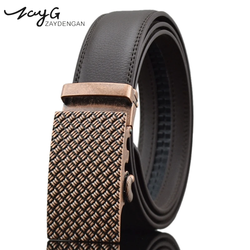 

ZAYG Men Metal Steel Buckle Belts Luxury Fashion Cow Business Classic Belts for Men Automatic Buckle High Quality Black Belt