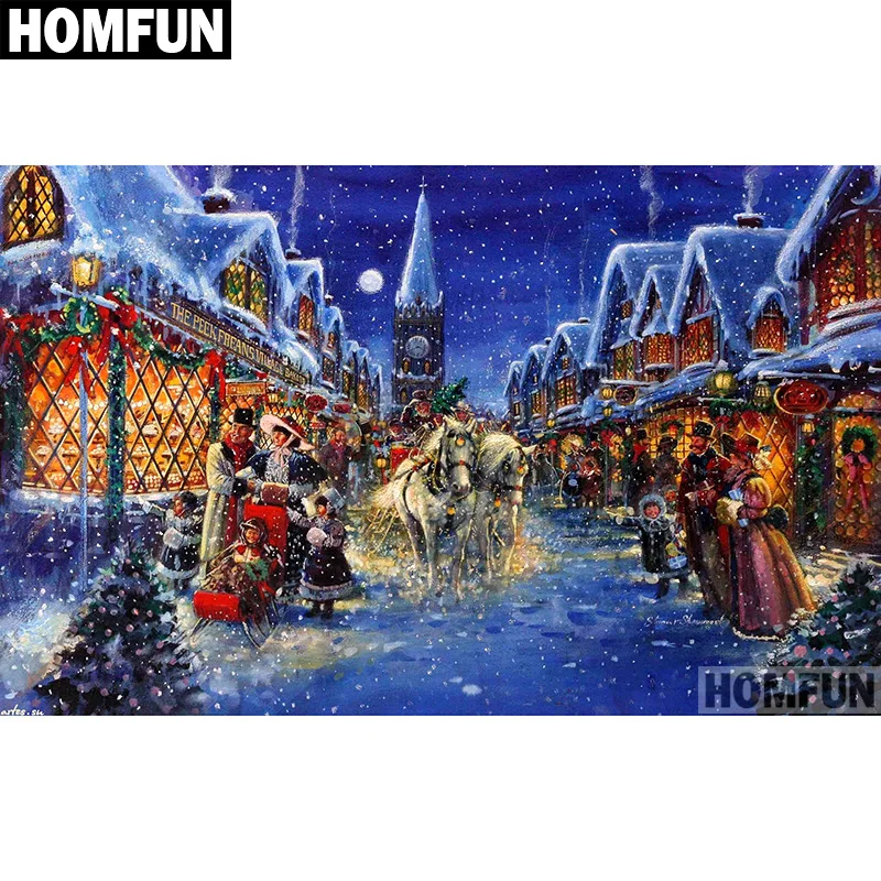 Алмазная живопись HOMFUN Рождественская улица алмазная вышивка с полными