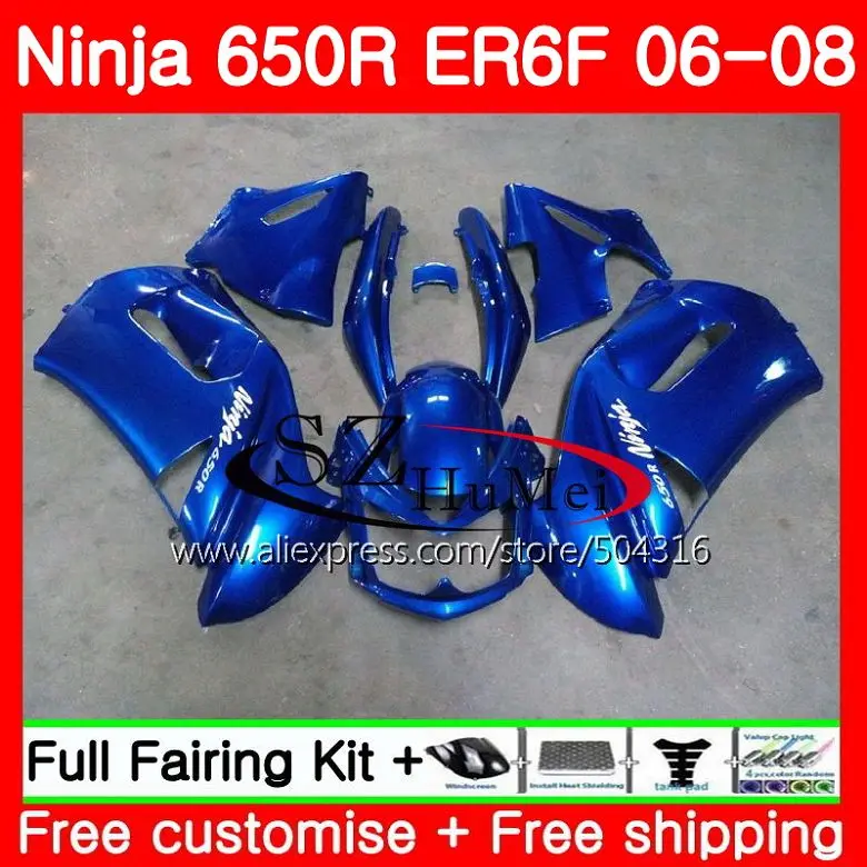 

Body For KAWASAKI NINJA 650R ER6 F 650 ER-6F 06-08 4SH7 Ninja650R ER6F 06 07 08 ER 6F 2006 2007 2008 Lighty blue Fairings Kit