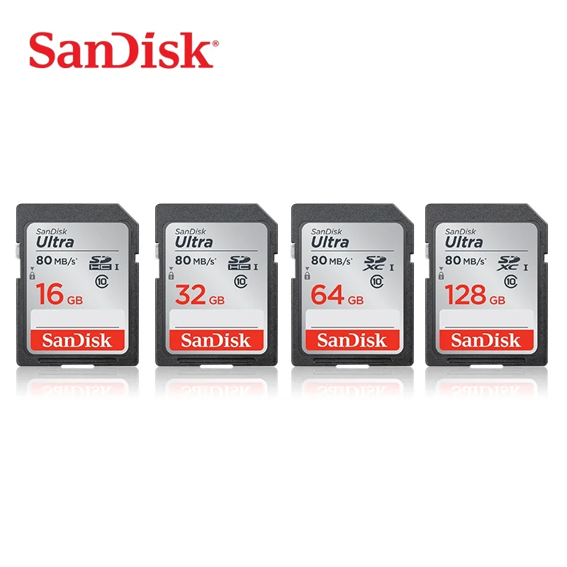 SanDisk Ultra Карта памяти SDHC/SDXC SD карта класс 10 16 ГБ 32 ГБ 64 Гб 128 Гб карты C10 UHS-I 80 МБ/с./с флеш-карта для камеры Full HD