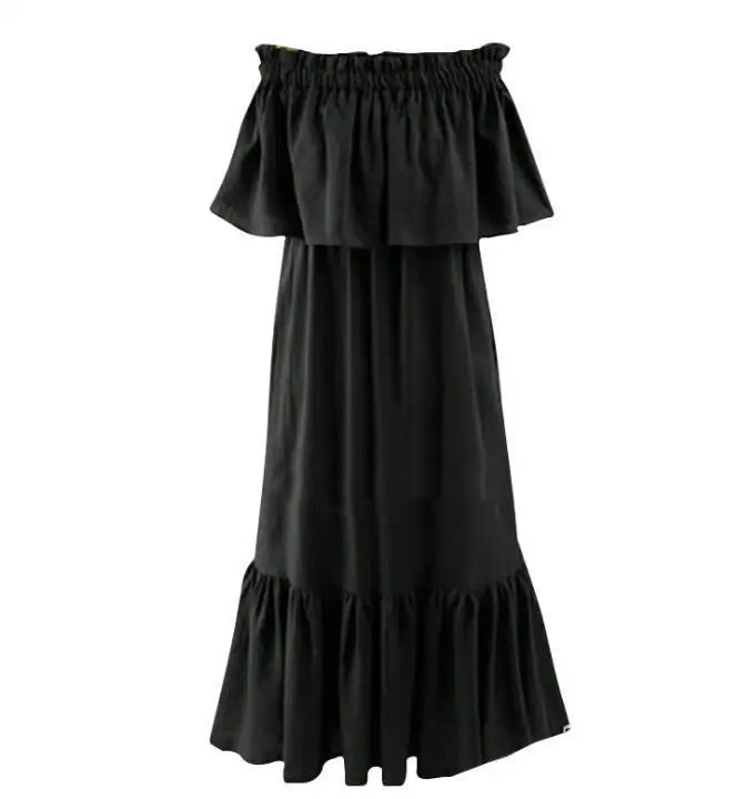 Sexy Summer Autumn Women Cotton The Word Shoulder Ruffles Casual Plus Size Slim Dress | Женская одежда