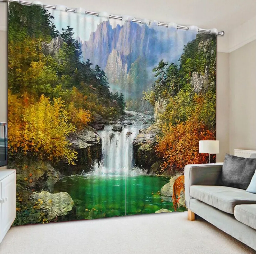 

European Curtains Photo Painted 3D Curtain Living room waterfall curtains