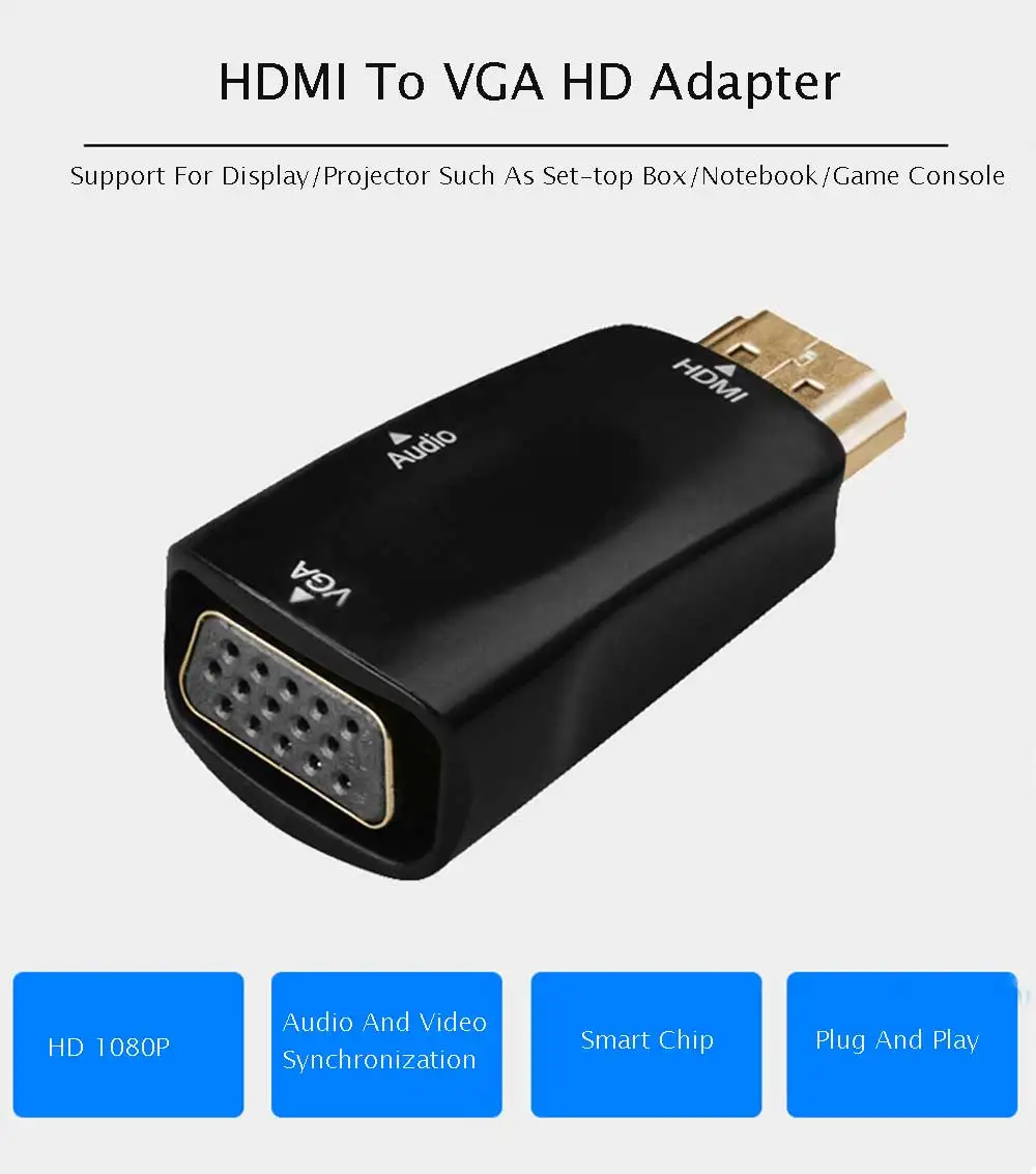 Tonbux HD 1080P HDMI к VGA адаптер аудио Кабельные конвертеры мужчин и женщин для ПК ноутбука ТВ коробка цифро-аналоговое видео