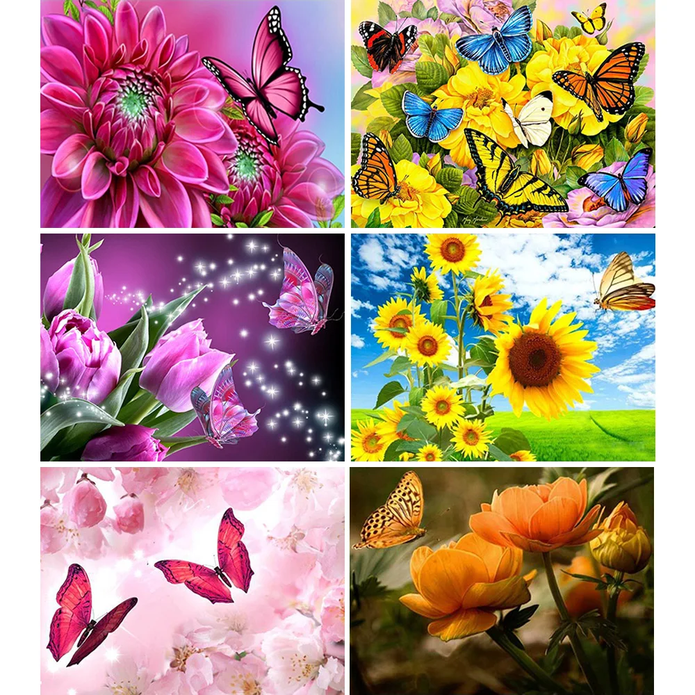 Полный 5D Diy Алмазная вышивка крестиком Бабочка и цветок 3D живопись полная картины