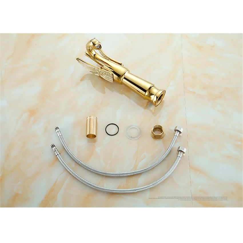 1PC SY-8005 New Design Luxury Copper hot and cold taps Swan faucet Gold plated gold wash basin high | Обустройство дома