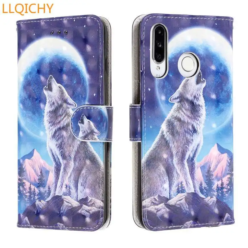 Кожаный чехол-бумажник с откидной крышкой для Huawei P30 Lite Animal | Мобильные телефоны и
