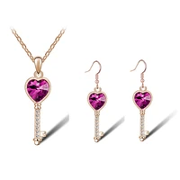 new arrival fashion earrings necklace crystal love lock full rhinestone key twinset cochleare jewelry set