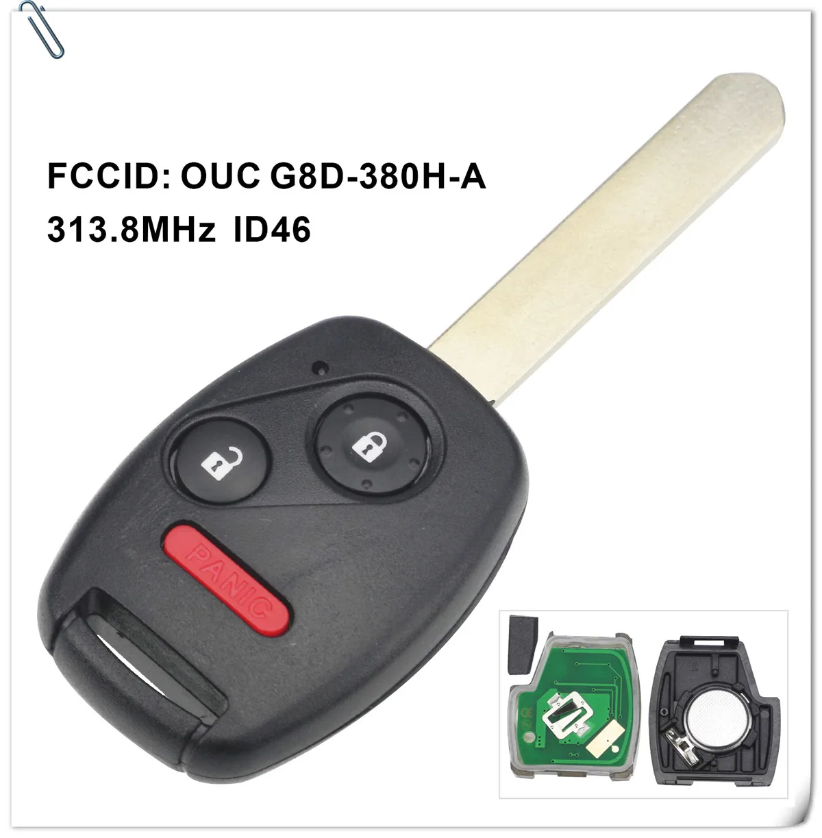 Jingyuqin Автомобильный Дистанционный ключ для Honda Odyssey 2005-2010 Accord 2003-2007 OUCG8D-380H-A 313,8 МГц 3/4 кнопки управления Fob ID46(7941