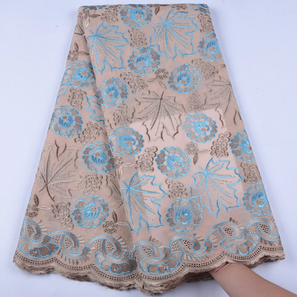 Высококачественная швейцарская хлопчатобумажная кружевная ткань с камнями для