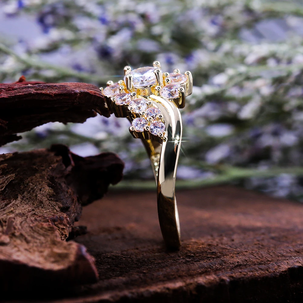 Huitan романтическое корейское цветочное кольцо элегантное Золотое Юбилейный