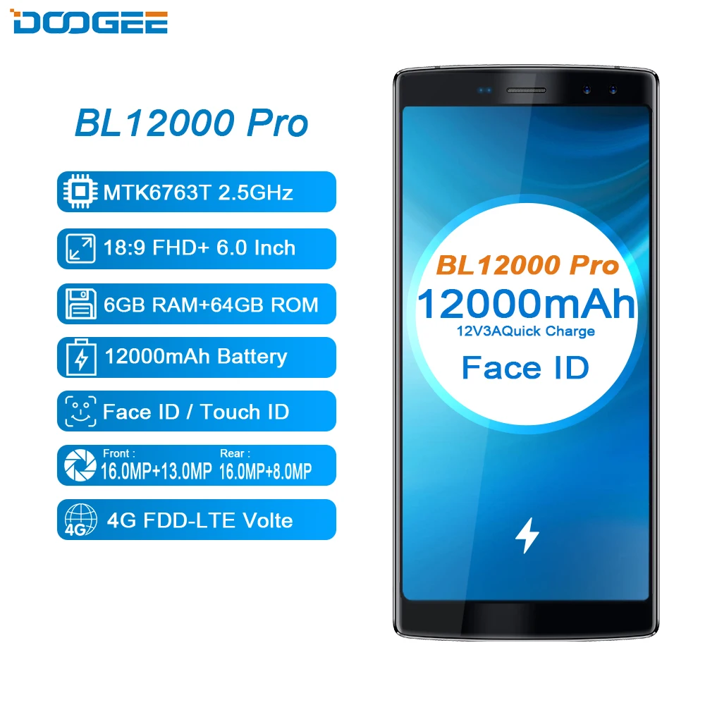 DOOGEE BL12000 Pro 12000mAh смартфон MTK6763T 6 0 '✘: 9 FHD + безрамочный экран 2 5 ГГц ГБ