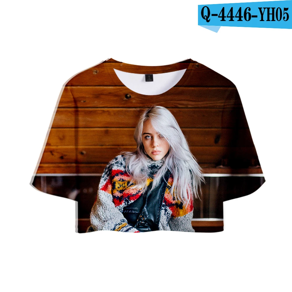 picture color Певица Билли эйлиш Новая мода Топ девушка высокое качество футболка короткая футболка женская Билли эйлиш повседневная сексуальная Распродажа одежды рубашка - Цвет: picture color