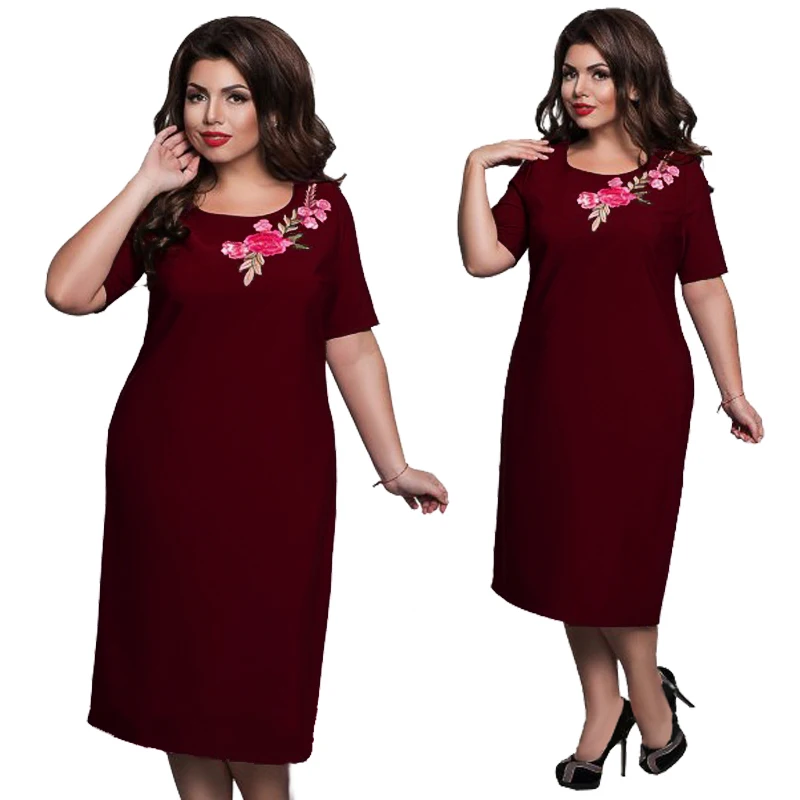 2017 плюс Размеры платье летнее Повседневная с принтом Короткие рукава до колена