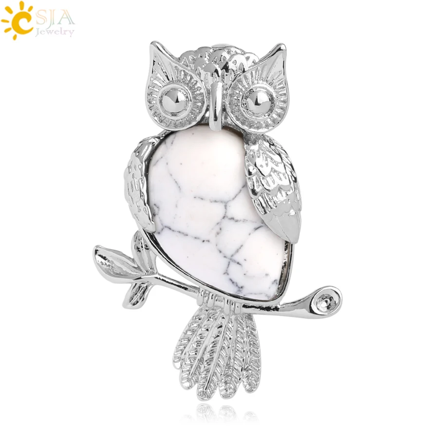 Howlite CSJA животное сова кулон в форме капли воды в форме натуральный камень кварц кристалл серебряный цвет кулон для ожерелья для женщин мужчин ювелирные изделия G076 - Окраска металла: Howlite