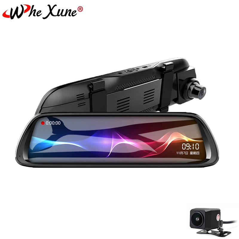 WHEXUNE, 10 дюймов, ips, сенсорный экран, Full HD, 1080 P, зеркало заднего вида, Автомобильный видеорегистратор, камера с двойным объективом, ночное видение, мониторинг парковки