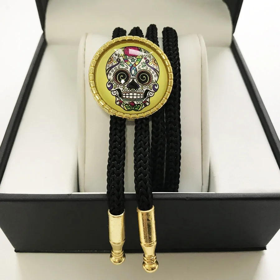 Skull Для молодых мужчин Bolo галстук ковбой модные ювелирные изделия галстуки-бабочки часы движение мужчин t с золотым металлическим вырезом одежда подарок на день рождения ожерелье - Цвет: Skull