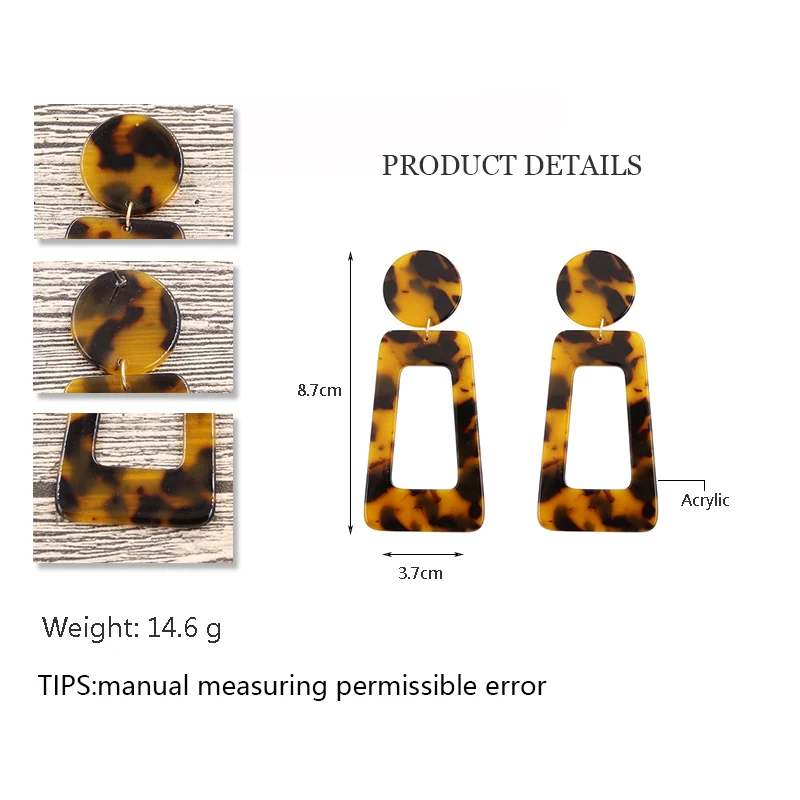 Vintage Tortoiseshell Big Pendant Acrylic Earrings For Women Geometry Rectangle Resin Statement Drop Earring Fashion Jewelry | Украшения и