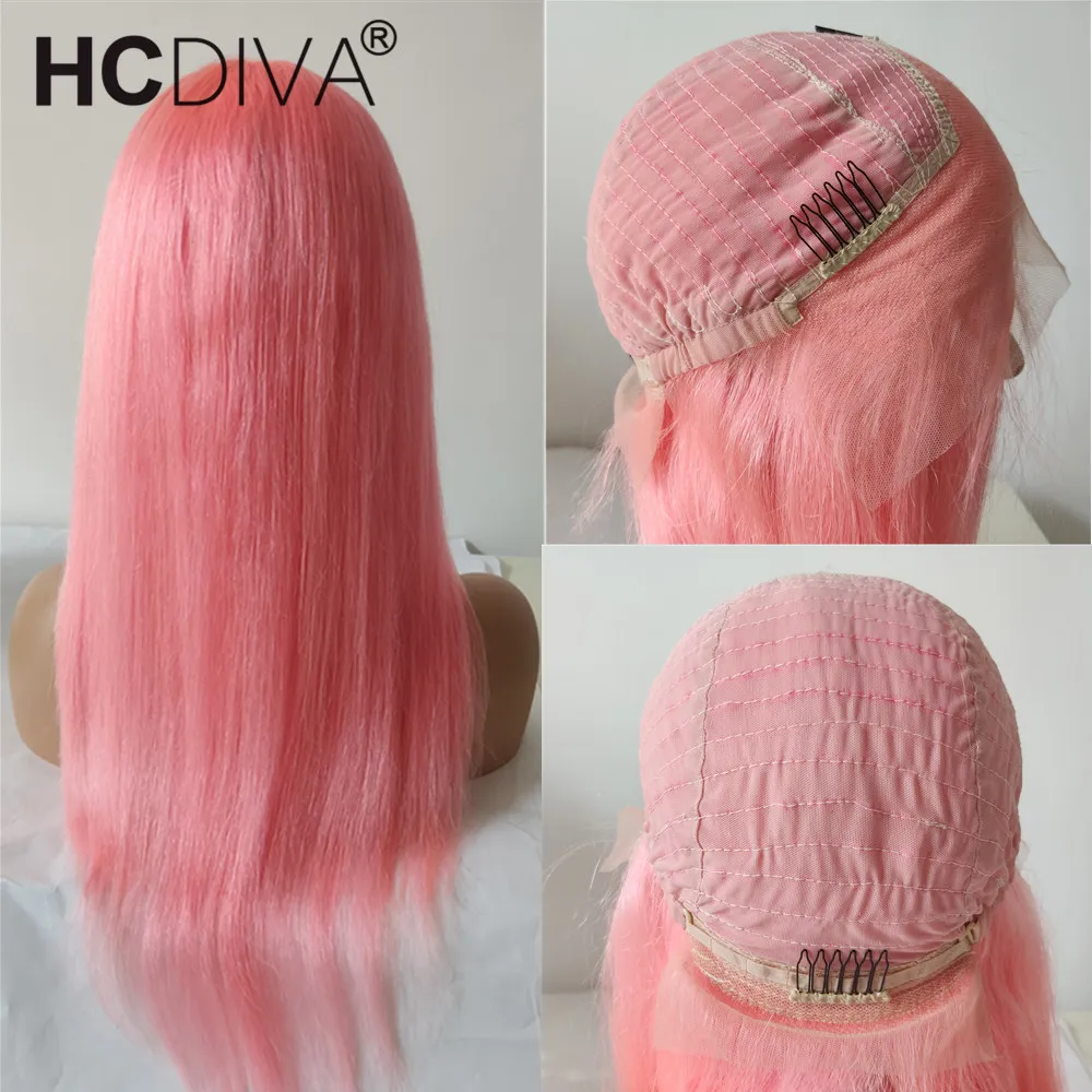 

Pink Colored Human Hair Wig Brazilian Straight Remy Human Hair Pre Plucked Straight Lace Front Wig For Woman Colored Lace Wig