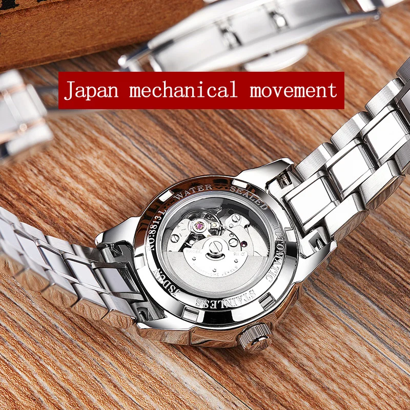 Mechanical Watches JSDUN Brand Ladies Automatic Watch Rose Gold Diamond Dial Waterproof Men's Women's Wristwatch Luminous Hands |