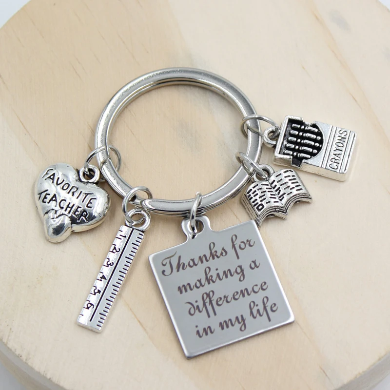 

10PCS New Arrival Stainless Steel Key Ring Keychains Crayons Book Ruler Teacher Keychain Keyring Gifts for Teachers Gifts