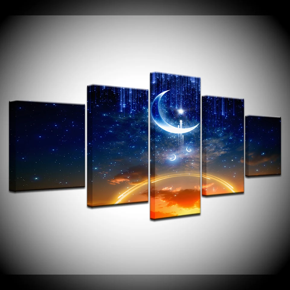 5 шт. рамки холст искусство Луна ночное небо потолок планет украшения для дома