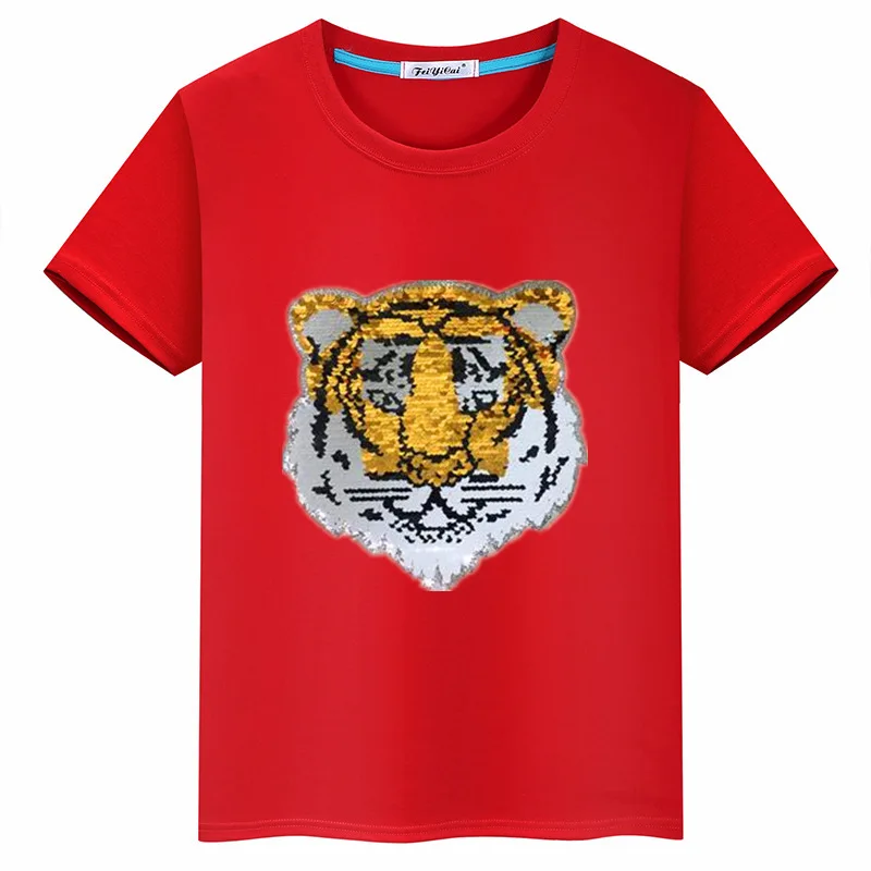 Детская одежда с рисунком головы тигра летняя хлопковая футболка короткими