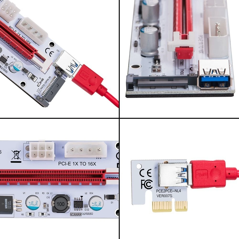 PCE164P-N06 VER008S USB 3.0 PCI-E Express 1x to 16x Extender Riser Card Adapter 15 Pin SATA Power with 60cm Cable |