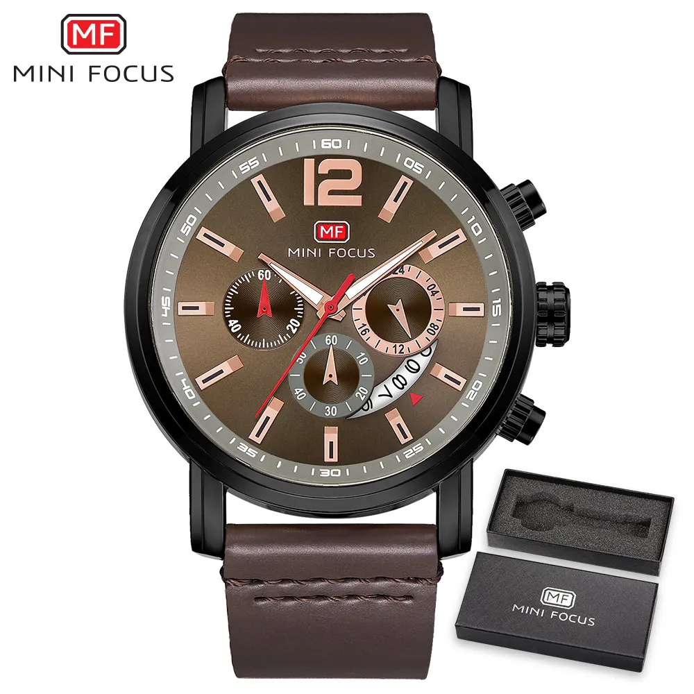 Black Brown Мини фокус люксовый бренд Мужские Аналоговые Кварцевые 24 часа дата часы мужские 3ATM водонепроницаемые часы мужские спортивные наручные часы с кожаным ремешком - Цвет: Black Brown