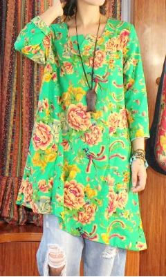 Акция Топы Плюс Размер винтажная хлопковая Свободная рубашка с v-образным