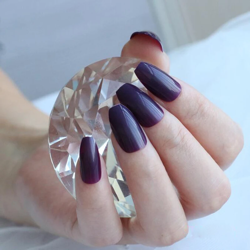Модная форма для ногтей карамельного цвета, 24 шт., популярные продажи короля, сексуальные темно-фиолетовые гвозди G414