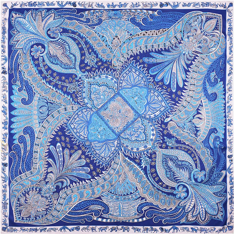 

130*130cm scarf women Twill silk satin large square towel India cashew national wind shawl printed scarf shawls and wraps