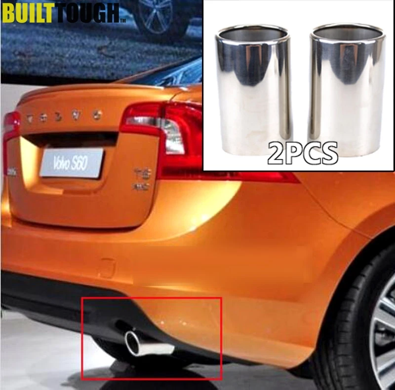 

2pcs Exhaust Tip For Volvo S60 V60 Xc60 2011 2012 2013 Muffler Pipe Tail Pipe End Finisher Chrome Trim Stainless Steel Boxed
