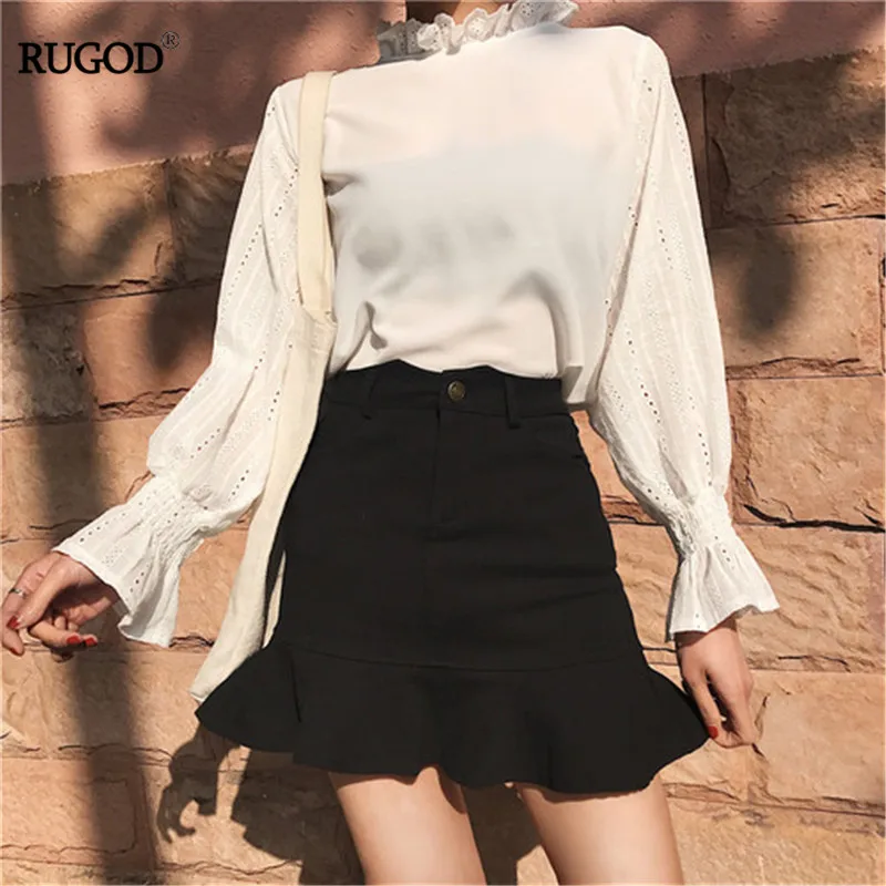 RUGOD, корейская мода, Летние Женские однотонные юбки с завышенной талией, трапециевидные юбки с оборками, тонкие женские повседневные платья в консервативном стиле