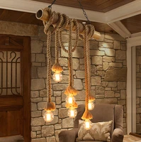 pastoral country bamboo hemp rope pendant lights fixture vintage wood droplight restaurant home indoor dining room pendant lamp
