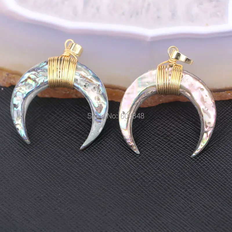 5 шт. подвеска в виде полумесяца|horn pendant|wire wrapshell horn |