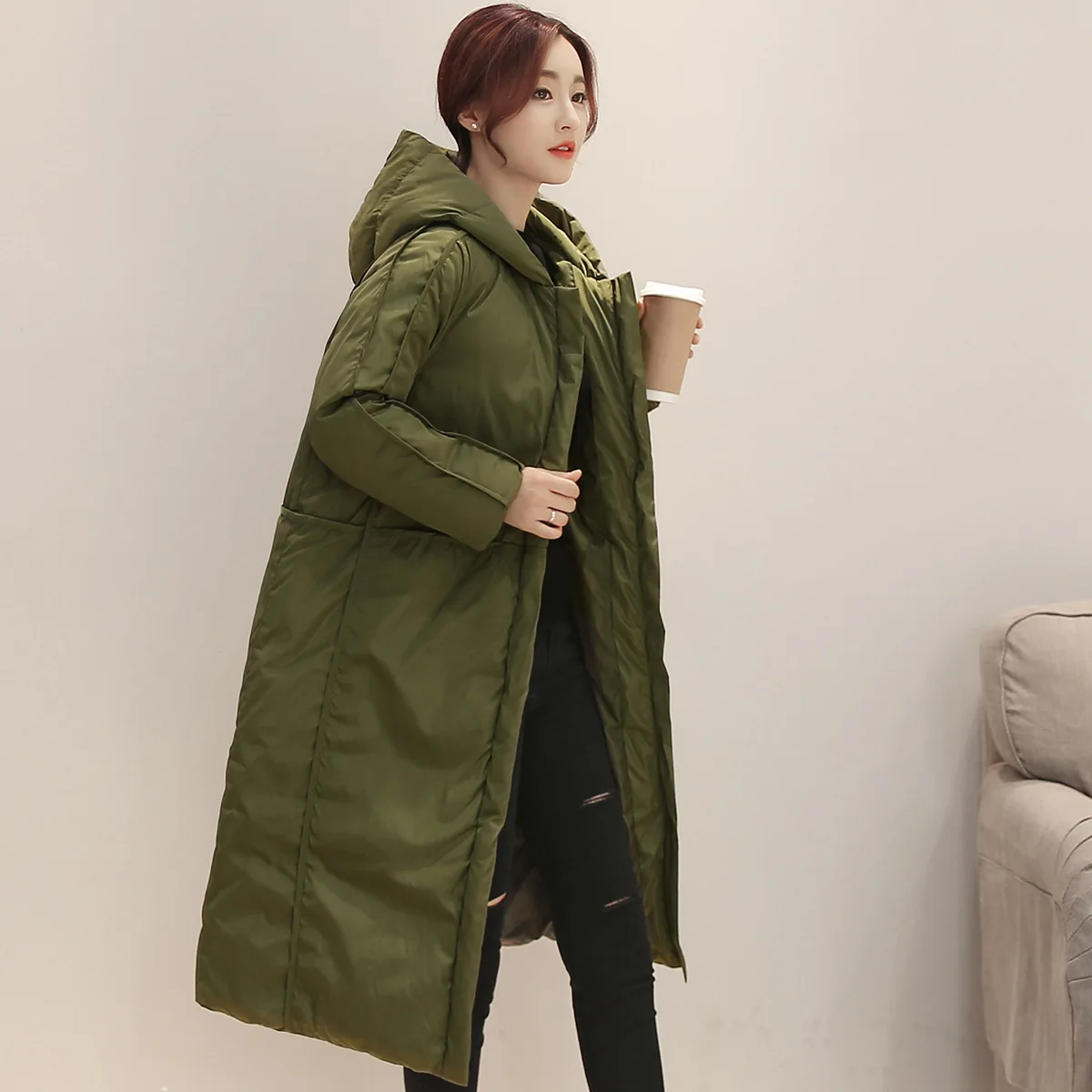 2017 Новинка зимы женские Модные пальто с капюшоном длинный Тренч женская тонкий