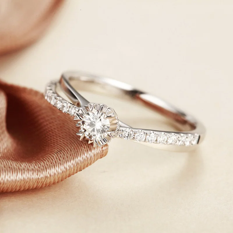 Гарантированное чистое 18K твердое белое золото 0.12CT SI H Алмазные обручальные