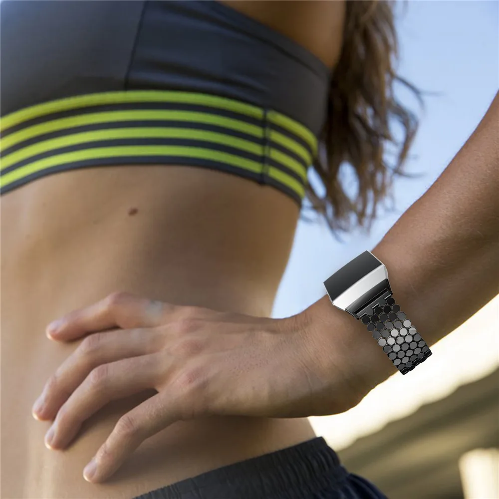 fashion Alloy steel Watchband for Fitbit Ionic straps Smart Accessories Replacement Wristband metal hexagon smartWatch strap new