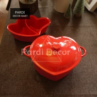 valentines day red heart shape pot baking bowl with lid microwave soup bowl seasoning deart dish special 1pclot