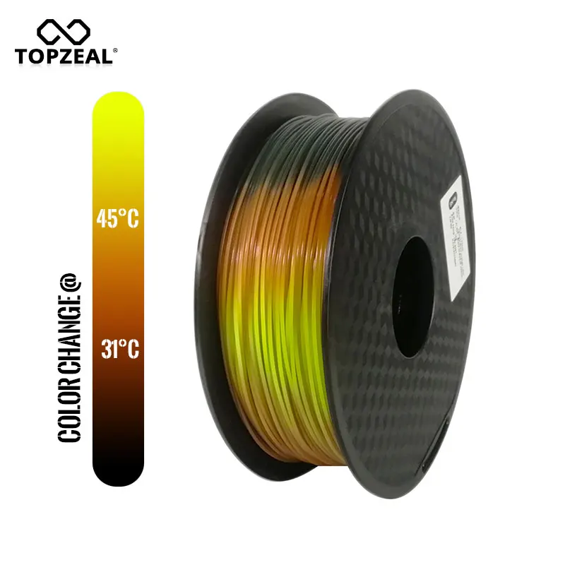 TOPZEAL новая нить для 3D-принтера PLA Tri Temp с изменяющимся цветом, черная на красная на желтую, 1 кг 1,75 мм с допуском+/-0,05 мм