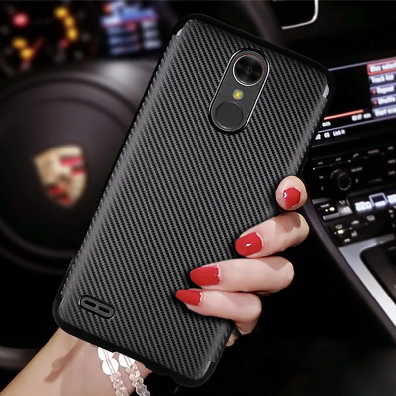 Чехол Fundas из синтетического волокна чехол для LG K10 2017 мягкий углеродного и ТПУ