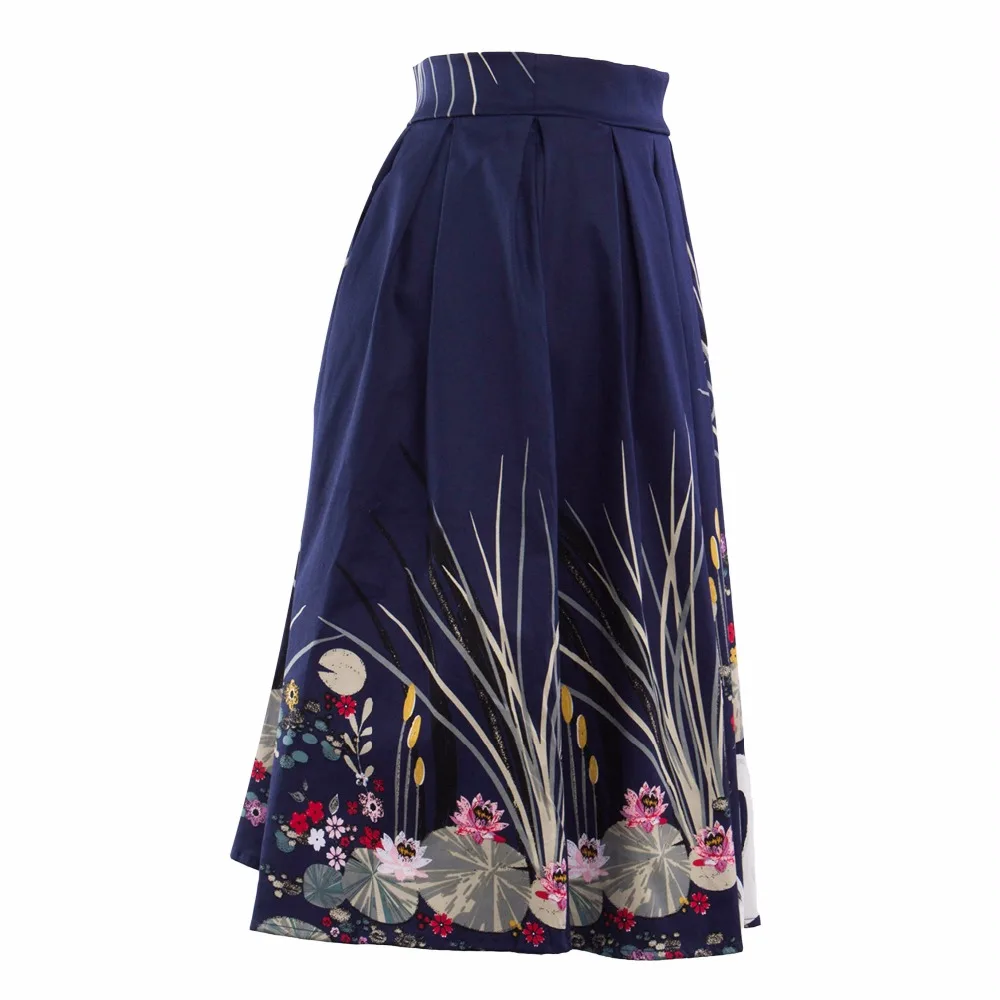 Новинка европейский стиль хлопковая юбка миди с принтом 2018 женская мода